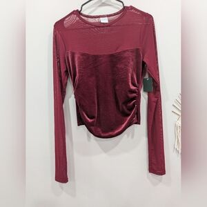 BNWT wild fable Y2K Velvet & Mesh Long-Sleeve Top
